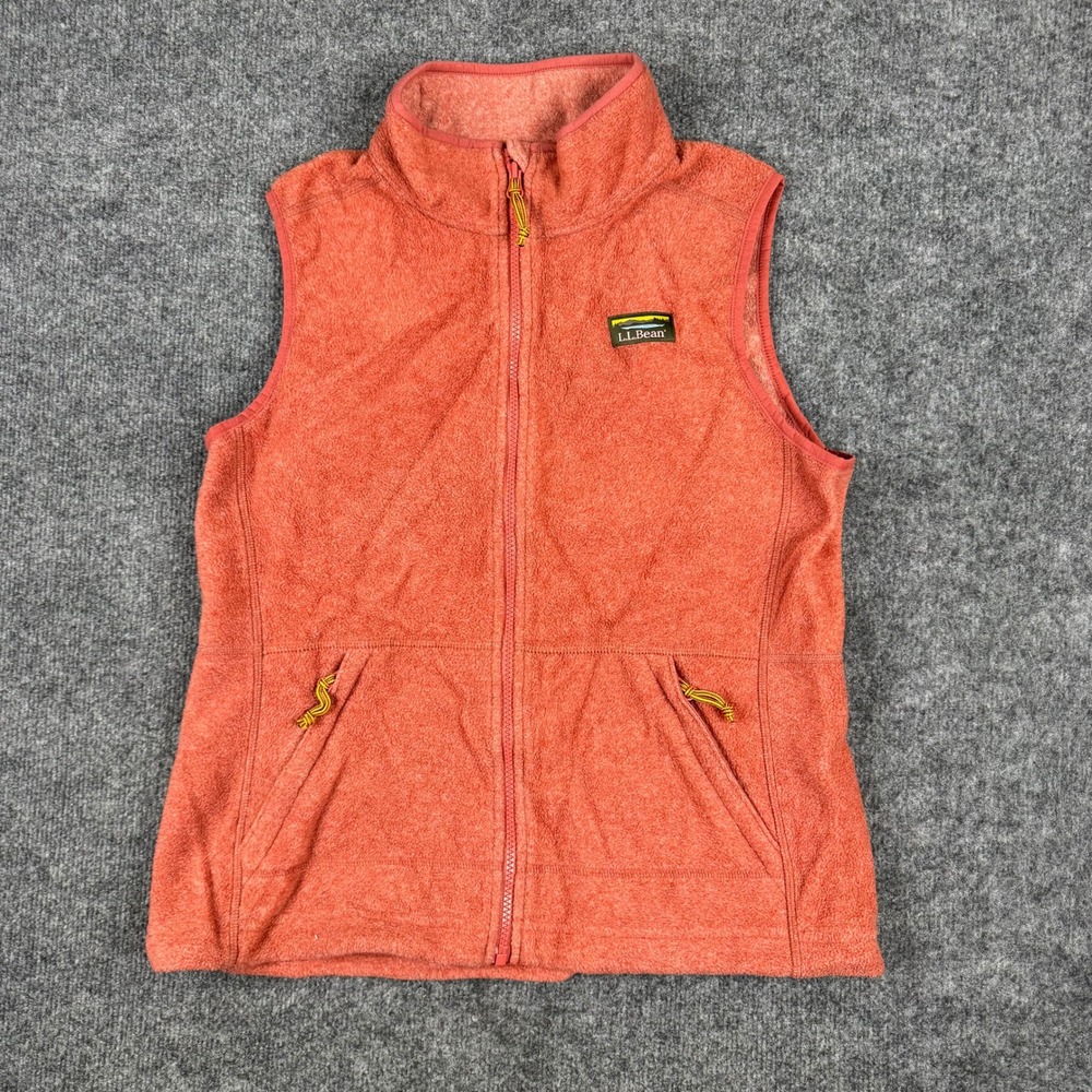 L.L.Bean Vest Womens Size M PET Orange Fleece Full Zip Soft Outdoor Layering
